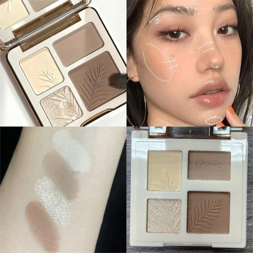 Fyrfärgad ansiktskonturpalett Konturpalett med highlighter Konturering av näsan och ansiktet Matt och pärlemorskimrande highlighter Fyrfärgad ansiktskonturpalett