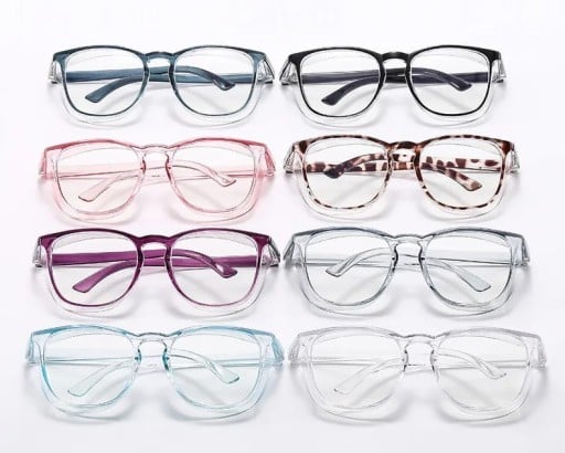 Gafas de protección 147 mm marco de PC 26 g transparentes antiempañamiento protección contra luz azul con protectores laterales
