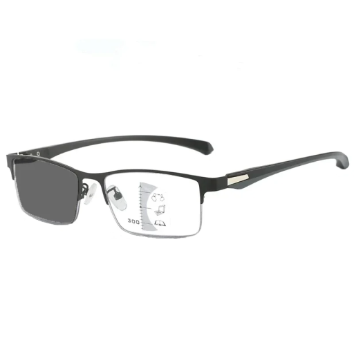 Gafas fotocromáticas multifocales +2.00 Gafas de lectura de metal negro con filtro de luz azul Forma cuadrada Tratamiento solar
