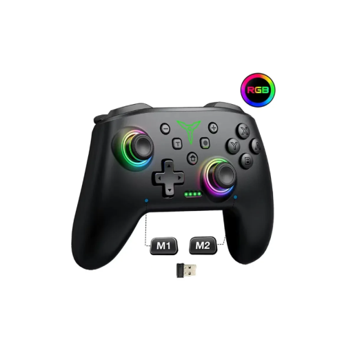 Gamepad DinoFire TP28, controler wireless pentru PC, Switch, iOS, Android cu iluminare de fundal RGB, vibrații și conector 2.4G