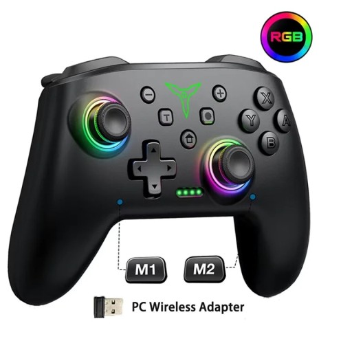 Gamepad DinoFire TP28 draadloze controller voor PC, Switch, iOS, Android met RGB-achtergrondverlichting, trillingen en 2.4G-connector
