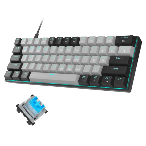 Gaming-Tastatur mit blauer Hintergrundbeleuchtung. Tastatur mit Hintergrundbeleuchtung. Tastatur mit USB-C-Schnittstelle