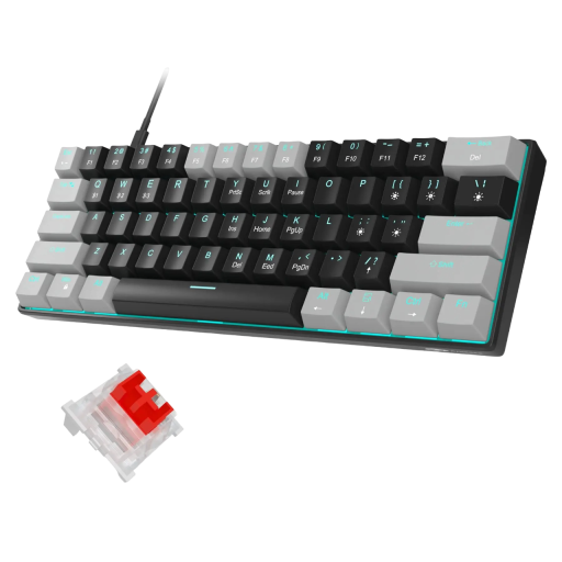 Gaming-Tastatur mit blauer Hintergrundbeleuchtung. Tastatur mit Hintergrundbeleuchtung. Tastatur mit USB-C-Schnittstelle