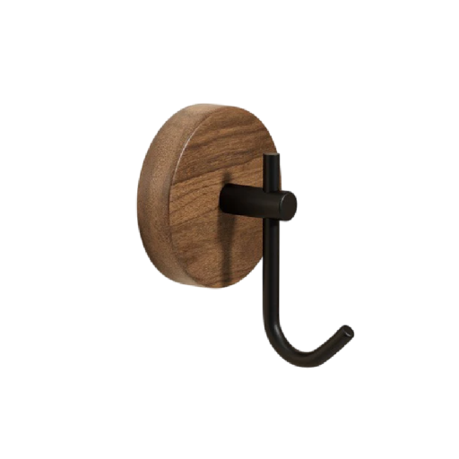 Gancho de pared autoadhesivo de 6 cm, de madera de nogal y metal, para colgar toallas, sin taladrar, ideal para cocina y baño.