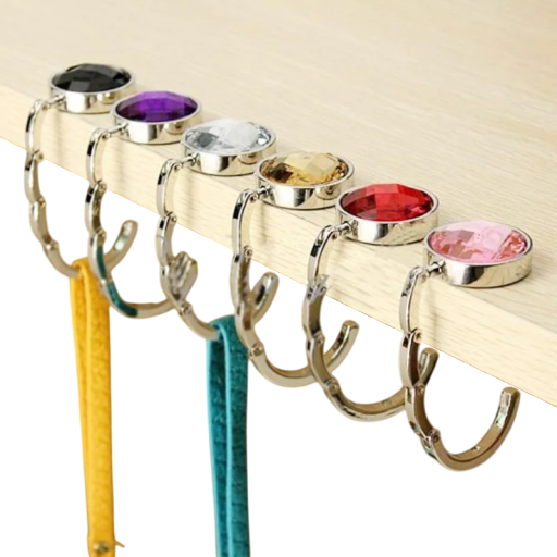 Gancho plegable para bolso de mesa, 4,5 cm, con diamantes de imitación, elegante, portátil, para cafetería