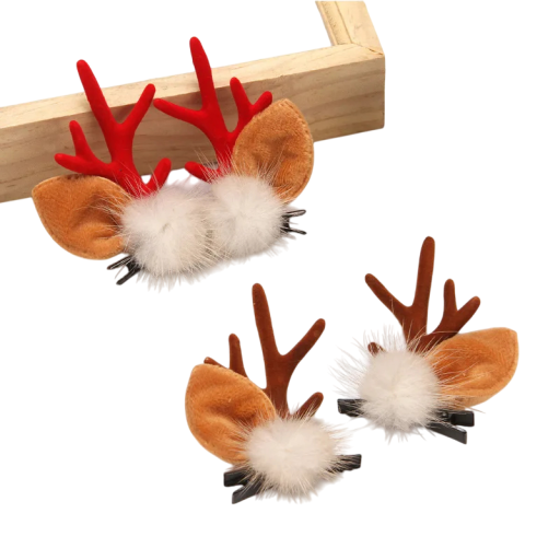 Ganchos de cabelo de Natal com chifres de rena, pompom peludo e orelhas - Acessório adorável para penteados de Natal e época festiva