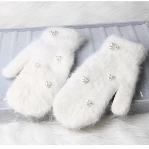 Gants à doigts en fourrure pour femmes avec perles J816
