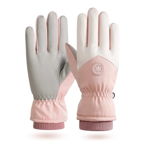 Gants de ski pour femmes ajustables en polyester et en peluche isolés, gants chauffants tactiles pour activités sportives d'hiver, gants