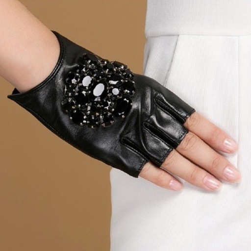 Gants en cuir pour femmes avec strass