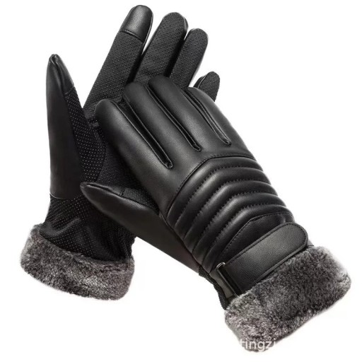 Gants en cuir pour hommes avec fourrure d'hiver Gants d'hiver pour hommes avec fonction tactile Gants imperméables antidérapants pour hommes