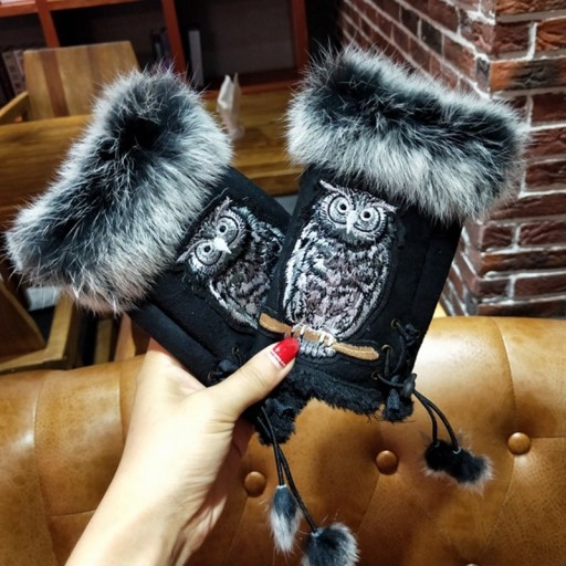 Gants sans doigts d'hiver pour femmes avec hibou
