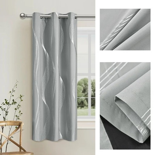 Gardin med glat bølgemønster og metalringe, 100 x 130 cm, polyester gardin til stuen, soveværelset og køkkenet