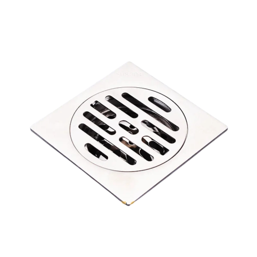 Garnitură de podea pentru duș cu capac pătrat 100 x 40 x 100 mm Grătar rotund cu sită detașabilă și clapetă Finisaj argintiu