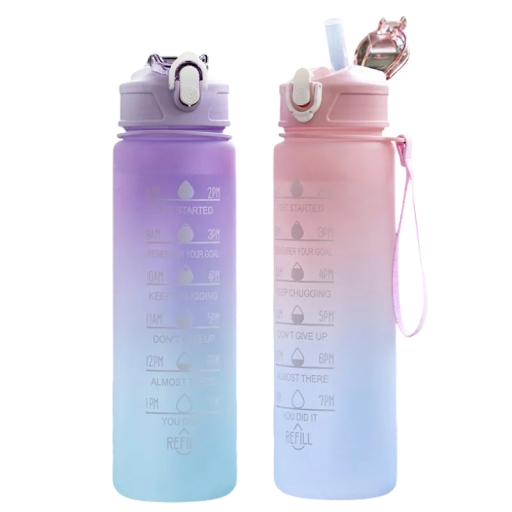 Garrafa de água motivacional portátil 900 ml Garrafa desportiva de hidratação com marcas de tempo e citações Tampa à prova de fugas Cabo ergonómico Estrutura leve