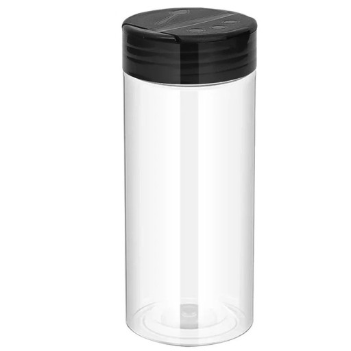 Garrafão transparente para especiarias com capacidade de 300 ml em plástico PET para armazenamento e dosagem de especiarias na cozinha