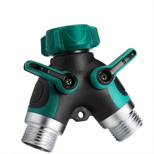 Gartenwasserverteiler für Wasserhahn 2-Wege 3/4" 20,7 × 12,1 cm metallischer Ventilverteiler für Schläuche mit Durchflussregulierung zur Bewässerung