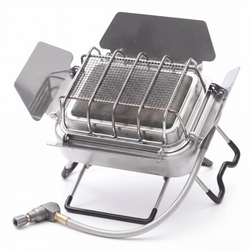 Gas Campingkocher und Heizgerät mit Infrarotstrahlung 2,5 kW, 1 kg, Edelstahl und Keramik, silber, für Camping und Outdoor