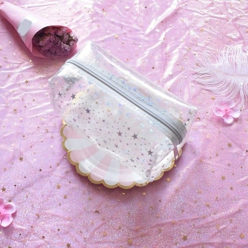 Geantă cosmetică pentru femei din PVC cu imprimeu de stele mici Închidere cu fermoar Dimensiuni 20 x 9 x 9 cm Pentru produse