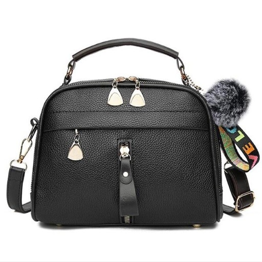 Geantă de damă de mână și de umăr Curea ajustabilă Pompon decorativ Buzunar frontal cu fermoar Piele PU granulat 20 x 16 x 9 cm