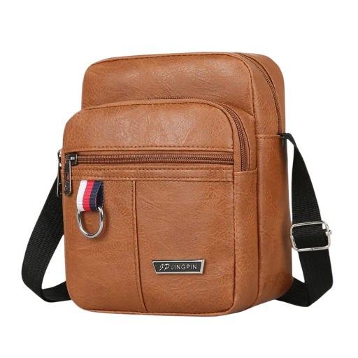Geantă de umăr bărbătească din piele ecologică 20 × 15 × 9 cm, impermeabilă, cu capacitate mare, maro și negru, geantă casual pentru exterior