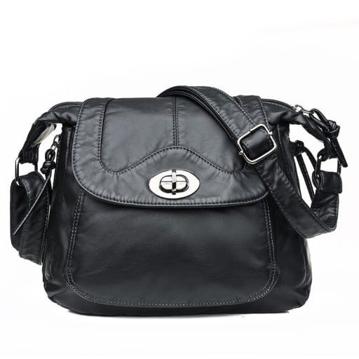 Geantă de umăr pentru femei cu clapetă și încuietoare rotativă Mai multe buzunare cu fermoar Curea reglabilă Aspect vintage Piele PU 25 x 23 x