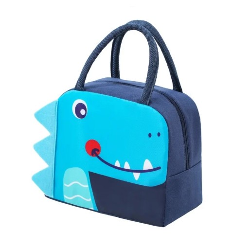 Geantă termică pentru copii 23x14x19 cm Culoare albastră Motiv dinozaur Geantă pentru gustări școlare Strat de izolație Fermoar Geantă portabilă pentru prânz