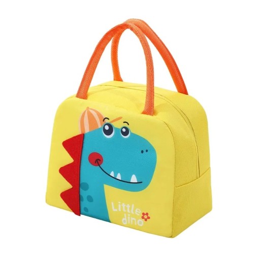 Geantă termică pentru copii 23x14x19 cm Culoare galbenă Motiv dinozaur Geantă de prânz pentru gustări Strat de izolație Fermoar Ghiozdan portabil pentru școală