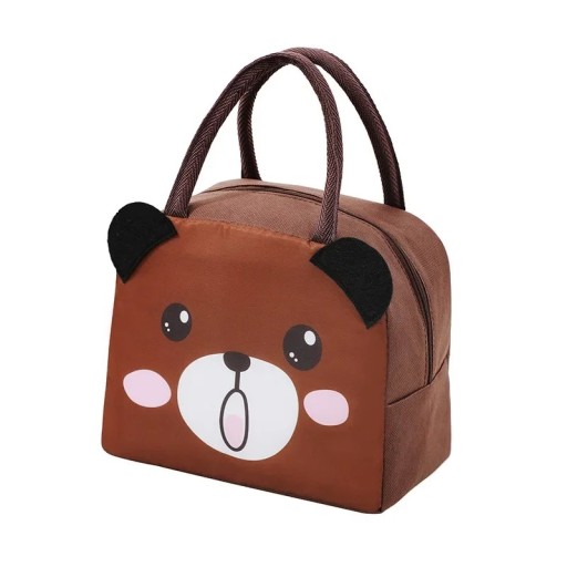 Geantă termică pentru copii 23x14x19 cm, culoare maro, cu motiv de ursuleț drăguț, geantă pentru gustări, geantă de prânz izolată cu fermoar, grădiniță, excursii școlare