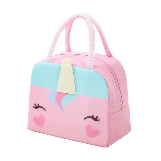 Geantă termică pentru copii 23x14x19 cm, culoare roz, cu motiv de unicorn, geantă izolată pentru gustări, geantă de prânz pentru școală, cu fermoar, portabilă