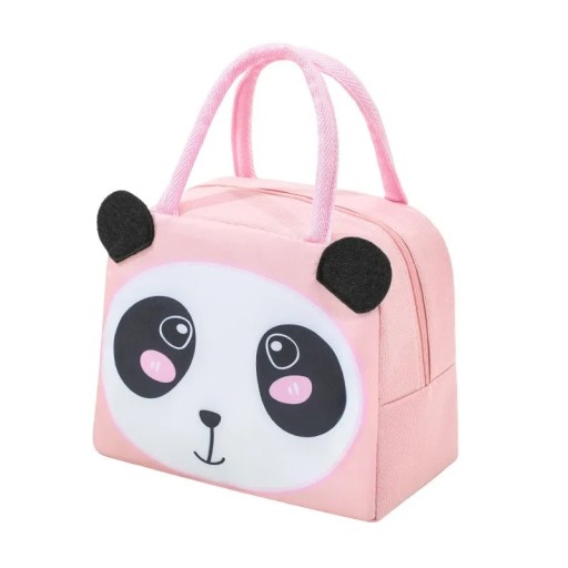 Geantă termică pentru copii 23x14x19 cm, culoare roz, cu motiv panda drăguț, geantă de prânz izolată pentru gustare, ghiozdan școlar cu fermoar, portabilă