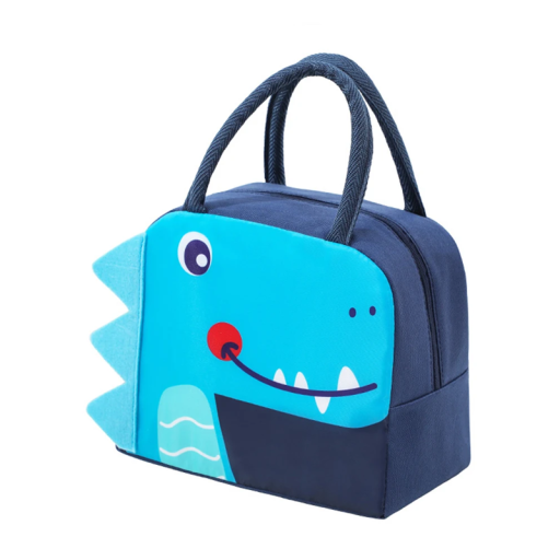 Geantă termică pentru prânz pentru copii 23 x 14 x 19 cm Geantă izotermă albastru închis cu imprimeu de dinozauri Geantă portabilă pentru prânz pentru copii