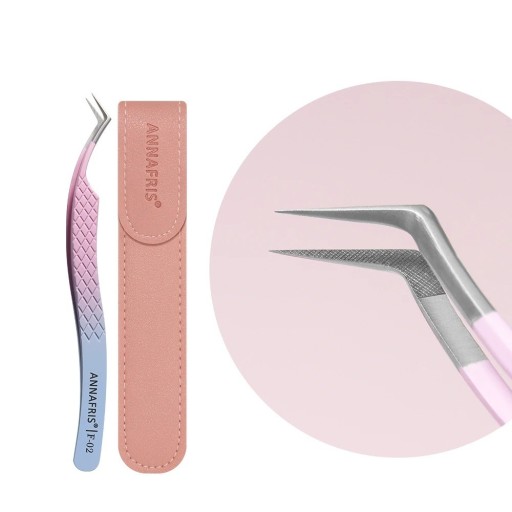 Gebogen Wimperpinzette Vezelpunten 128 mm Roestvrij staal met antislippatroon Roze-blauwe overgang Voor het aanbrengen van kunstwimpers in de salon