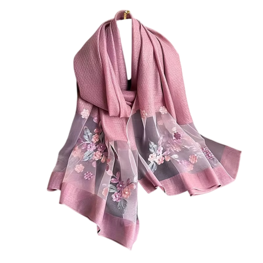 Geborduurde Bloemen Elegantie Dames Sjaal 75 x 190 cm Lichte Dunne Sjaal voor Hoofd en Hals Mode Lente Zomer Herfst Winter