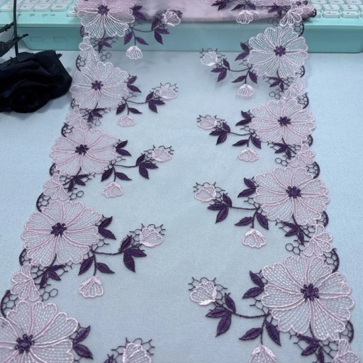 Geborduurde kantnet 21,5 x 91 cm Polyester kant met bloemenmotief Decoratieve stof voor het naaien van kleding decoraties DIY