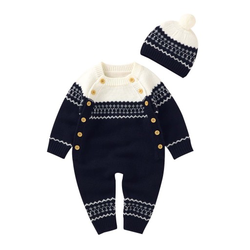 Gebreide jumpsuit voor baby&#39;s met muts T2709