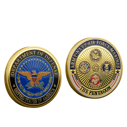 Gedenkmünze Ministerium für Verteidigung der USA Pentagon Armee Marine Luftwaffe und Marineinfanterie Beidseitig 4 cm Vergoldetes Metall mit Relief des Adlers