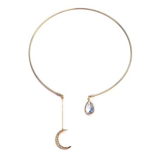 Gediget halsband för kvinnor med måne och droppe