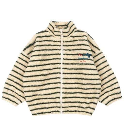 Geel gestreepte kinder winterjas Pluche katoenen-polyester jas met rits en hoge kraag Warme comfortabele winterjas