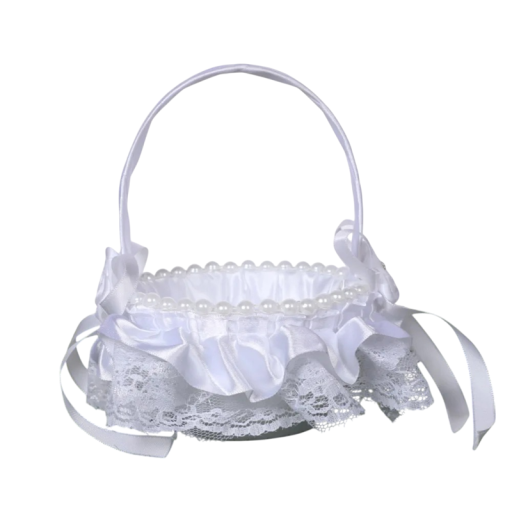 Geflochtener Korb mit Perlenrand und Spitze aus Weidenrattan weiß dekorativer Korb mit Futter für Blumen und Arrangements