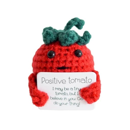 Gehaakte aardbei voor positieve energie 4 x 4,5 cm Decoratie met motiverende inscriptie Handgemaakt Anti-stress cadeau voor vreugde