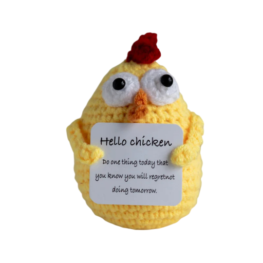 Gehaakte kip met een positieve inscriptie Handgemaakte decoratie voor geluk Talisman voor het appartement Origineel cadeau Symbool van vreugde