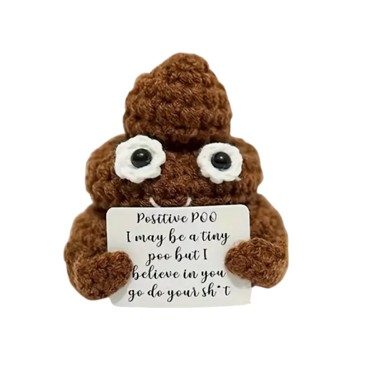 Gehaakte poep met een glimlach 6 x 7 cm Voor positieve energie Handgemaakte decoratie met een grappig opschrift Origineel cadeau voor het interieur