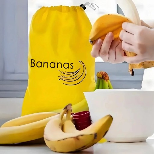 Geïsoleerde tas voor bananen en fruit met trekkoord om de versheid te behouden in geel, oranje of groen
