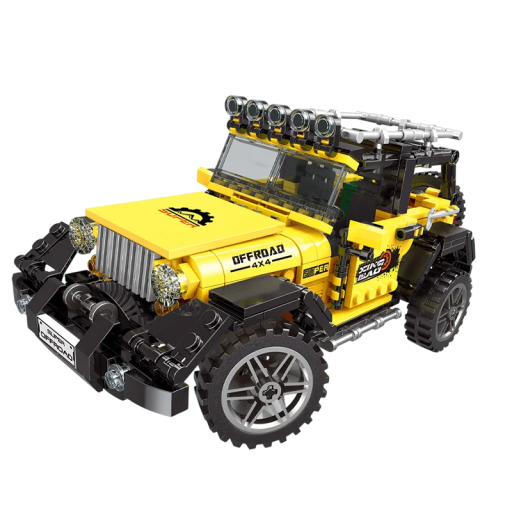 Gele terreinwagen bouwpakket 610 stuks 20,8 x 10 x 9,8 cm Opvouwbaar vrachtwagenmodel Terreinwagen Speelgoed voor kinderen vanaf 6 jaar Decoratie voor verzamelaars