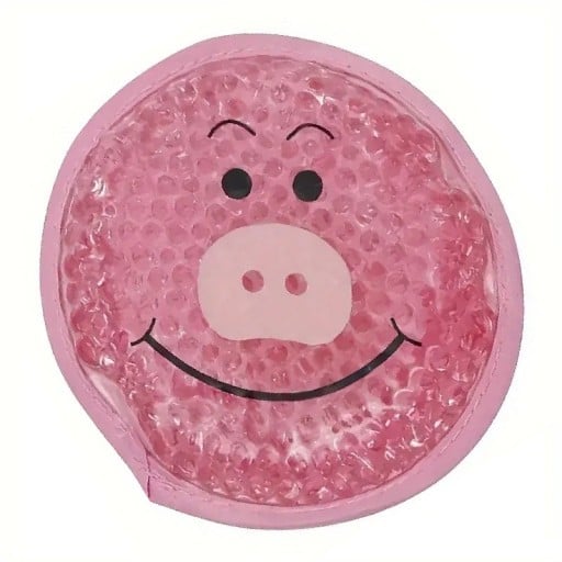 Gelový chladivý obklad pro děti motiv prasátka opakovaně použitelný průměr 12 cm z PVC na otoky modřiny a drobné úrazy do lékárničky