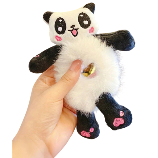 Gémeas de cabelo de pelúcia para mulheres 17 cm Motivo de panda desenhado e fofinho Acessório de cabelo elástico Poliéster Acessórios modernos para meninas e mulheres