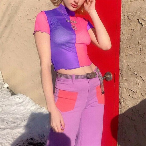 Gennemsigtig farvet crop top til kvinder