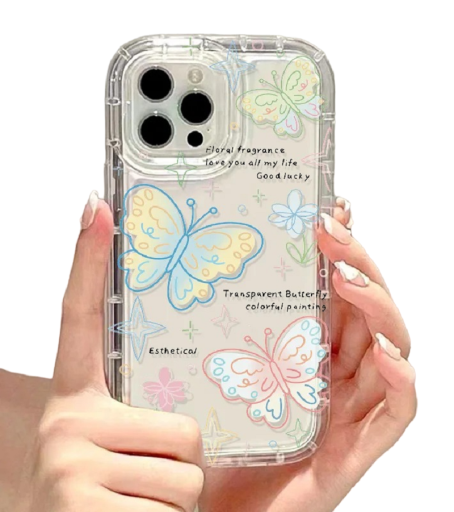Gennemsigtigt beskyttelsescover med farverigt sommerfuglemotiv til Samsung Galaxy A14