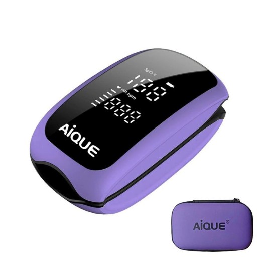 Genopladelig pulsoximeter til finger 30 x 30 x 58 mm digital LED-skærm lilla måling af blodmætning og puls med etui