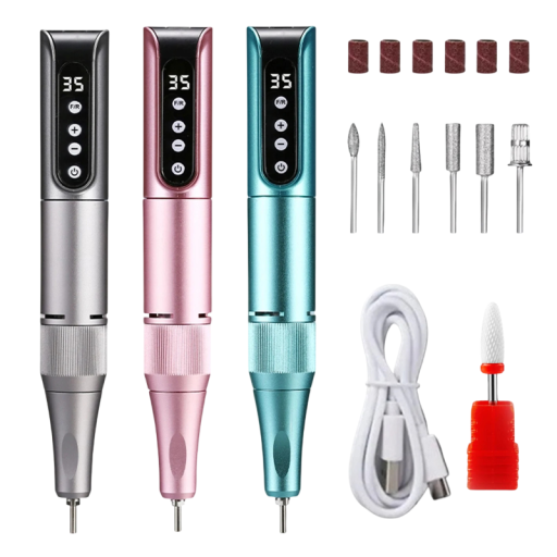 Genopladelig trådløs neglefræser 35000 omdr./min med LCD-display og USB-opladning til gelnegle manicure pedicure og fjernelse af neglebånd